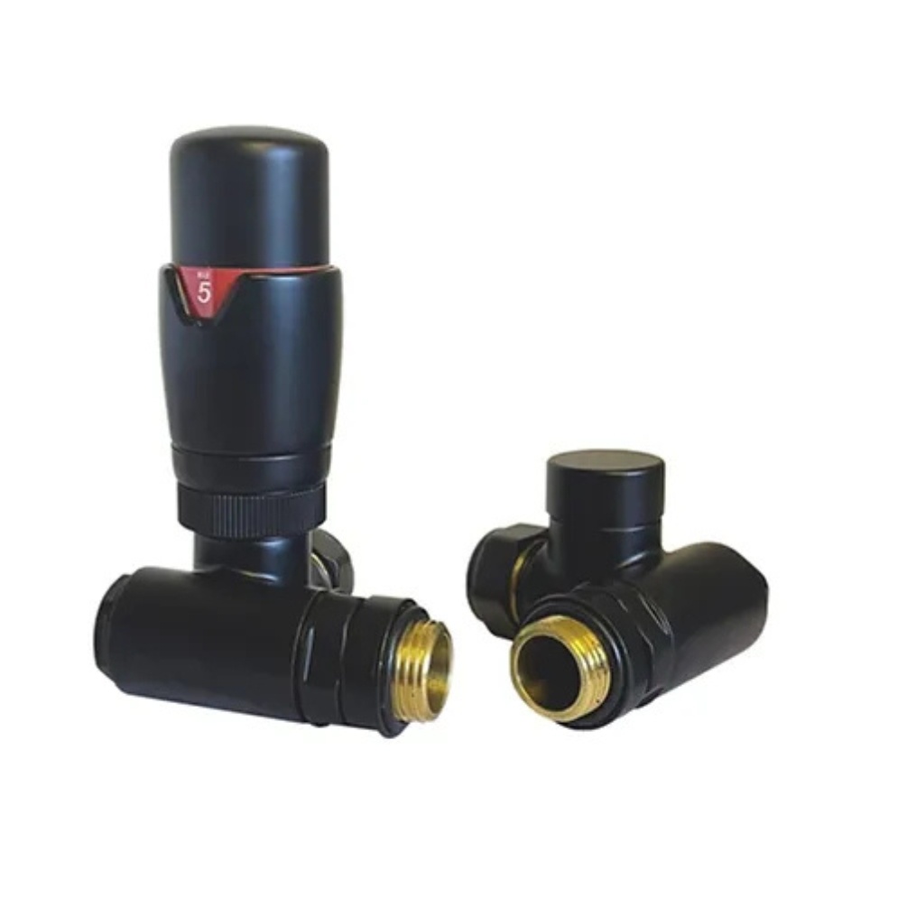 Product cut out image of the Radox Black Thermostatic Dual Fuel Corner Valves